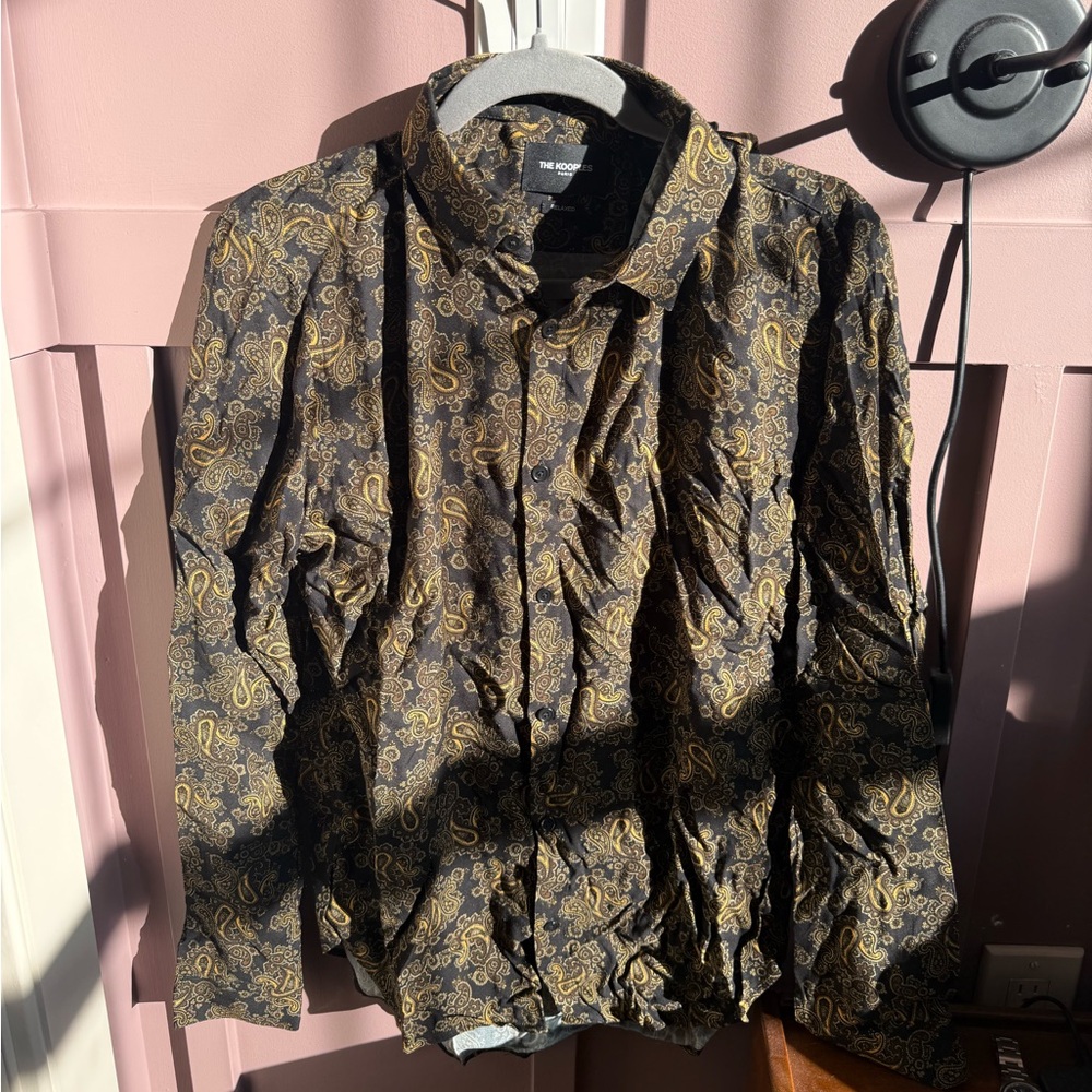 The Kooples - Men’s Button Down Shirt - Black & Gold Paisley - Medium